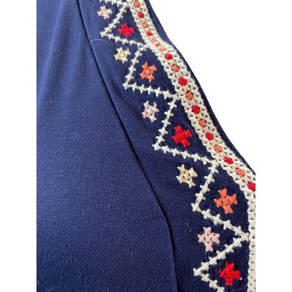 Small Tall Old Navy Navy Blue Knit Embroidered V-Neck Boho Dress - Picture 4 of 16